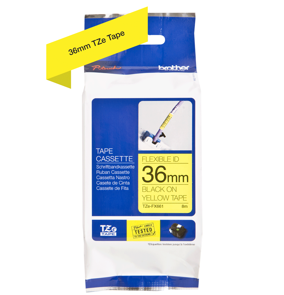 TZe-FX661 36mm Sarı üzerine Siyah Esnek Laminasyonlu Etiket - 2