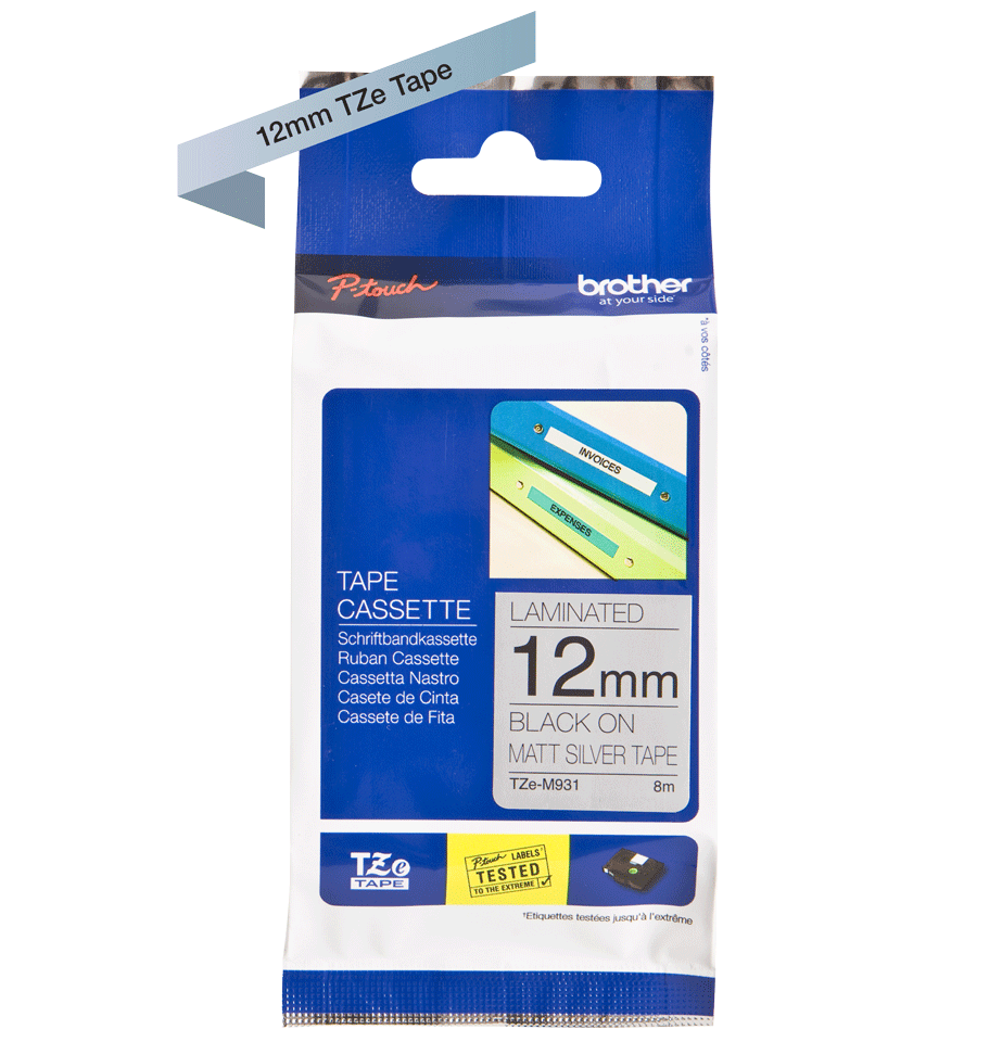 TZe-M931 12mm Mat Gümüş üzerine Siyah Etiket - 2