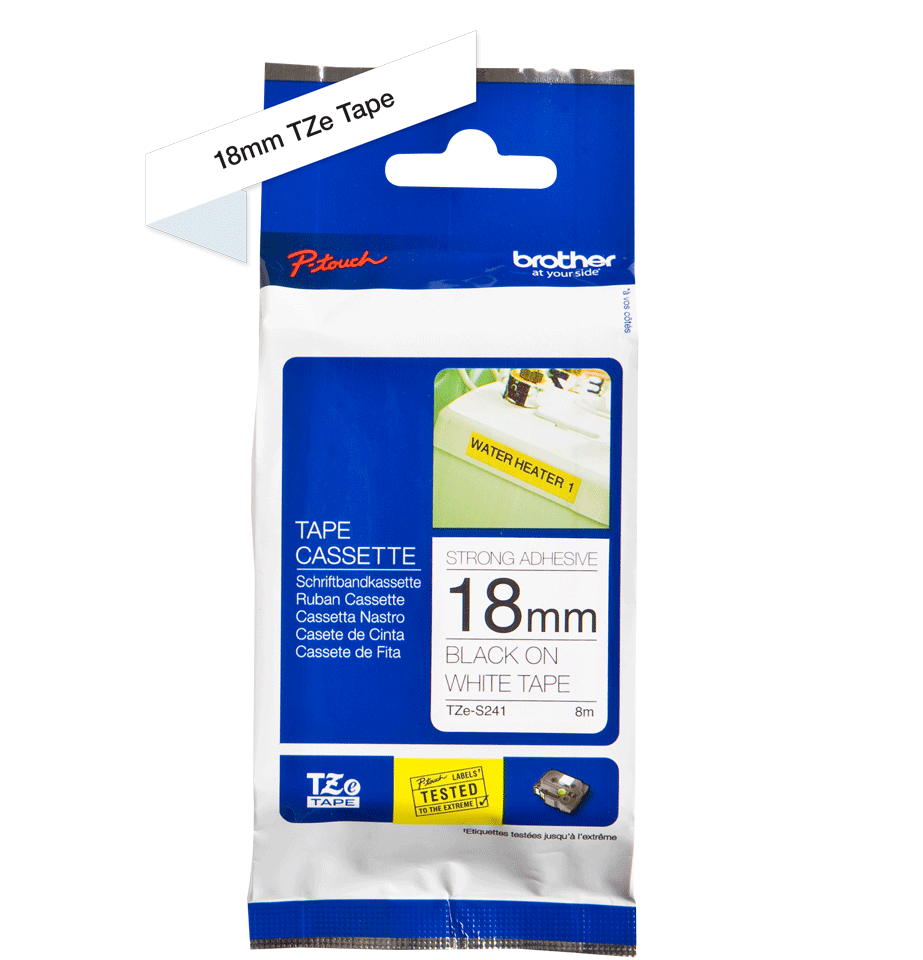 TZe-S241 18mm Beyaz Siyah Güçlü Yapışkanlı Etiket - 2