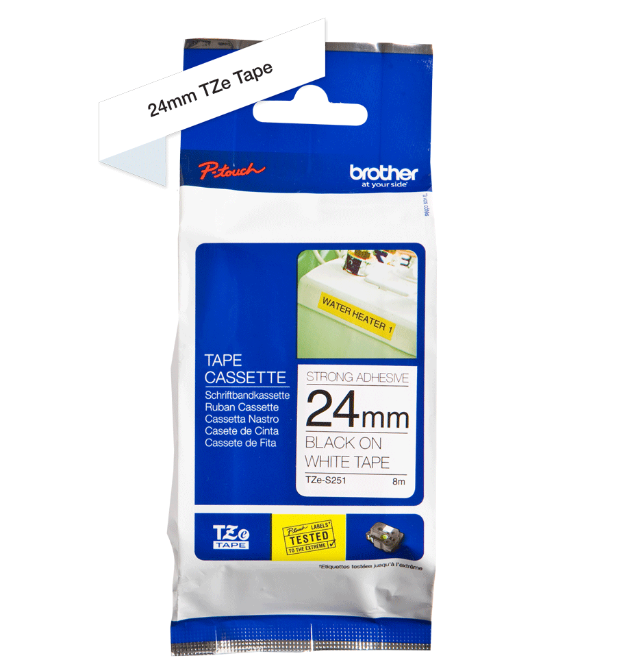 TZe-S251 24mm Beyaz Siyah Güçlü Yapışkanlı Etiket - 2