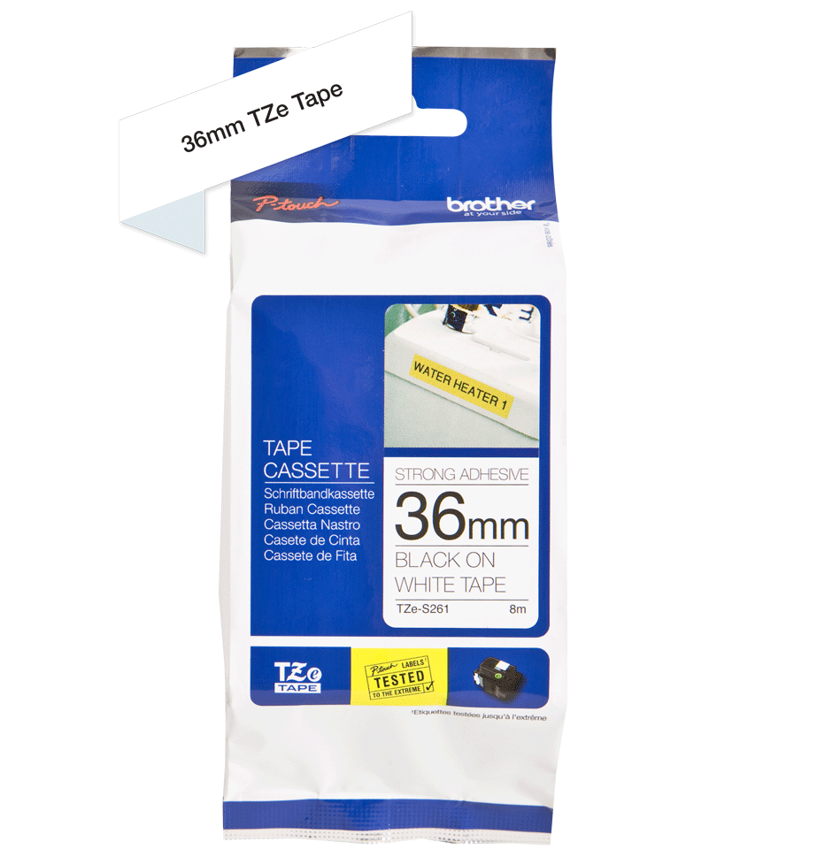 TZe-S261 36mm Beyaz Üzerine Siyah Güçlü Yapışkanlı Etiket - 2