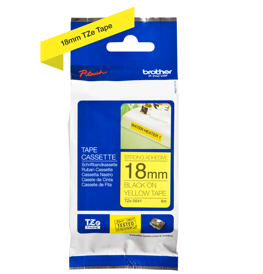 TZe-S641 18mm Sarı Siyah Laminasyonlu Ekstra Güçlü Etiket - 2