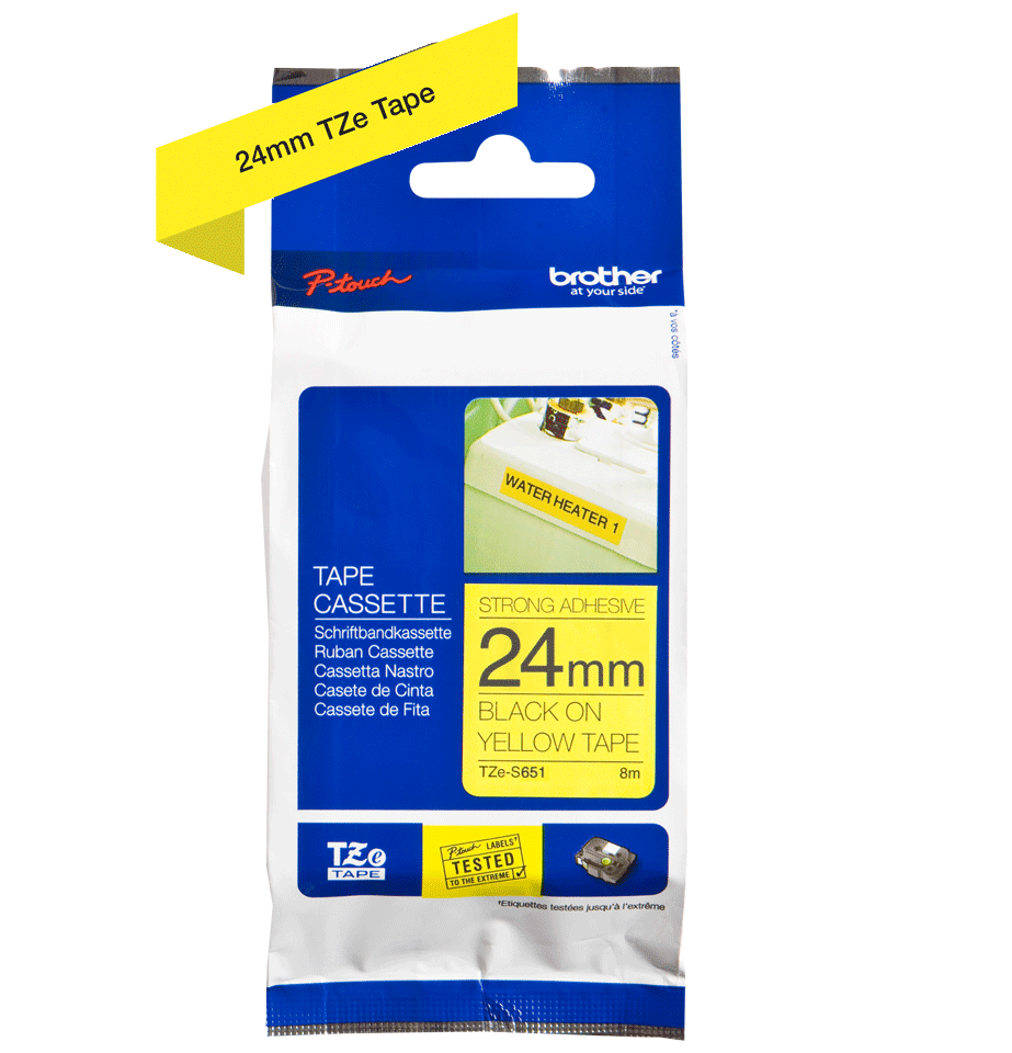 TZe-S651 24mm Sarı Siyah Güçlü Yapışkanlı Etiket - 2