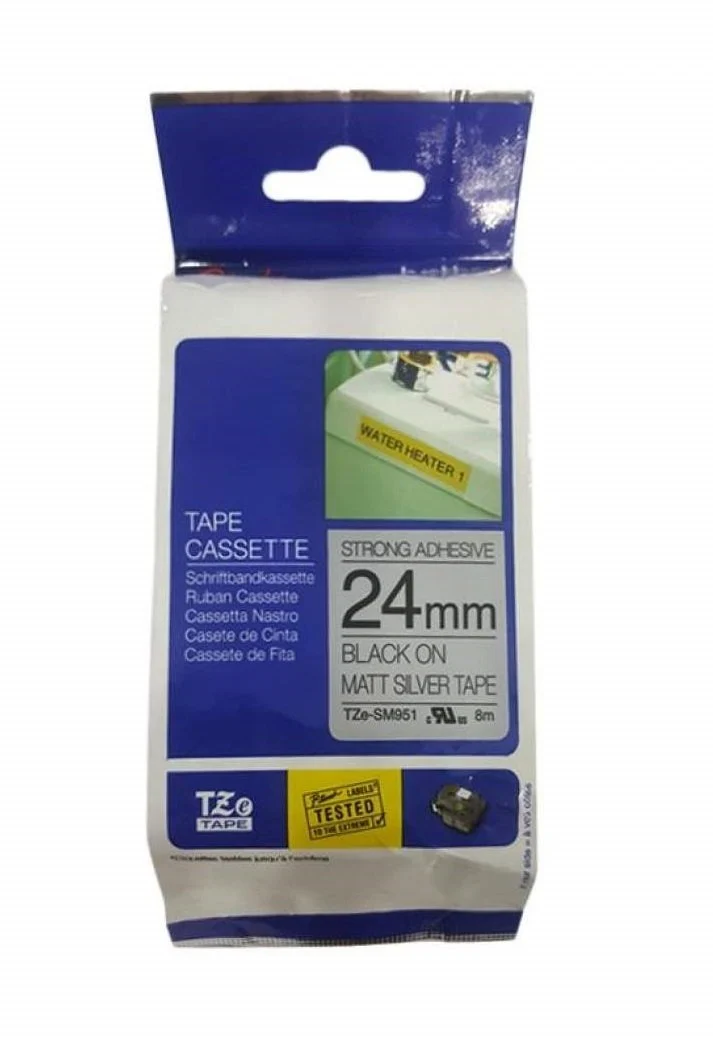 TZe-SM941 18mm Mat Gümüş Siyah Güçlü Yapışkanlı Etiket - 2
